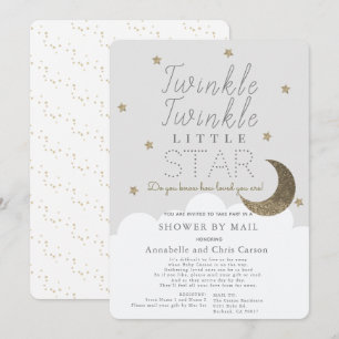 Invitation Twinkle Little Star Grey Baby shower par courrier