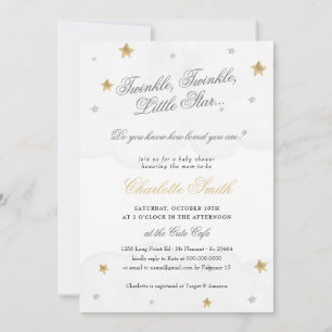 Invitation Twinkle Little Star Grey Gold Baby shower élégant