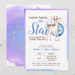 Invitation Twinkle Little Star Little Deer Blue Gold Modern