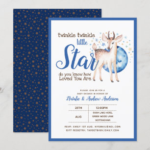 Invitation Twinkle Little Star Little Deer Blue Gold Modern