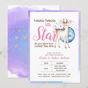 Invitation Twinkle Little Star Little Deer Pink Gold Modern