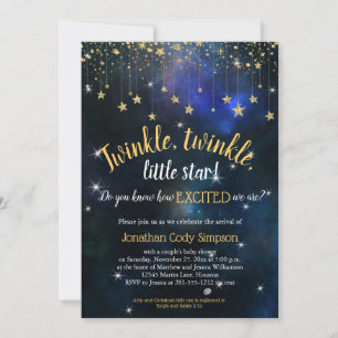 Invitation Twinkle Little Star Marine Baby shower Gold Galaxy