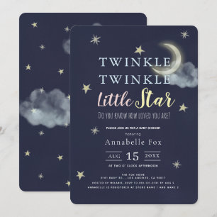 Invitation Twinkle Little Star Midnight Baby shower bleu