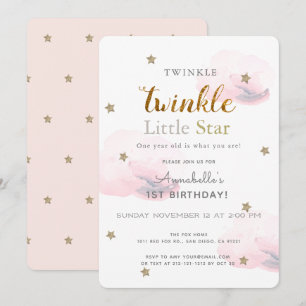Invitation Twinkle Little Star rose 1er anniversaire Invitati