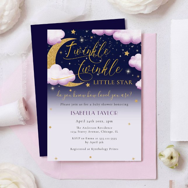 Invitation Twinkle Little Star rose fille Baby shower (Créateur téléchargé)