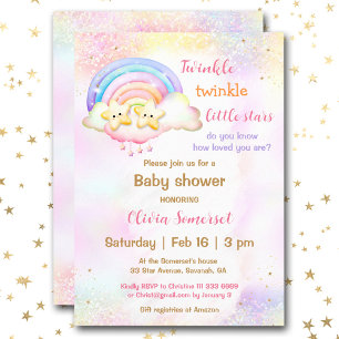 Invitation Twinkle Little Star Twins Baby shower arc-en-ciel