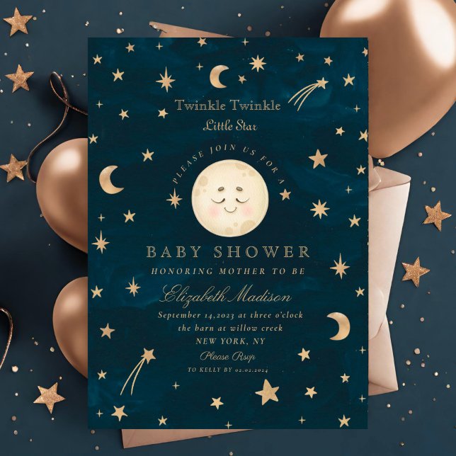Invitation Twinkle Little Stars mignon Baby shower de lune (Créateur téléchargé)