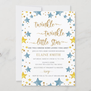 Invitation Twinkle petit Baby shower Star Gold Blue Boy