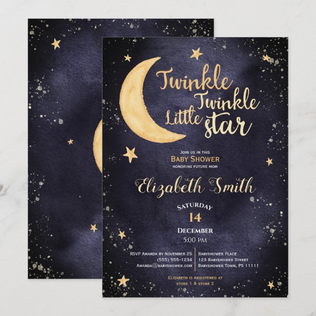 Invitation Twinkle petite étoile sexe neutre bébé douche (Devant / Derrière)
