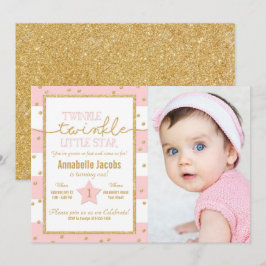 Invitation Twinkle rose et or photo d'anniversaire