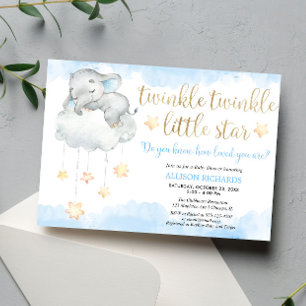 Invitation Twinkle scintille petit baby shower d'or bleu étoi