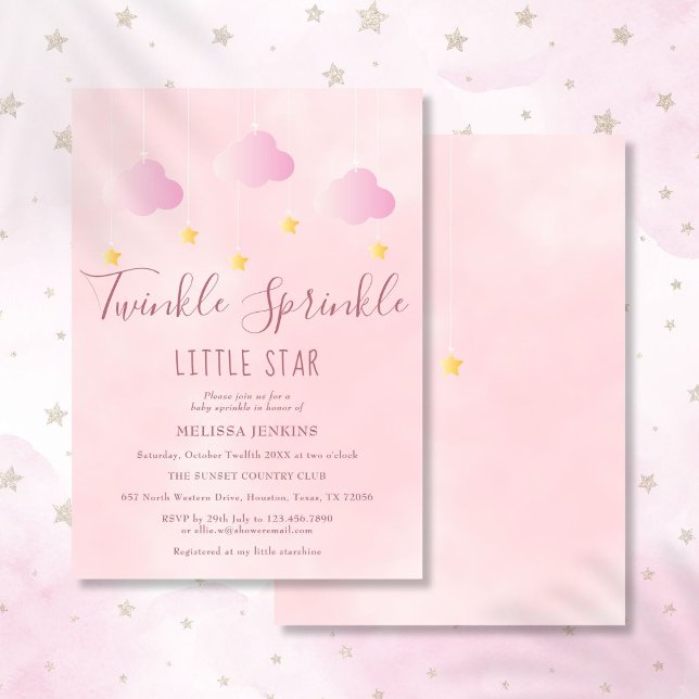 Invitation Twinkle Sprinkle Little Star Baby shower fille ros (Twinkle Sprinkle Little Star Baby Shower Girl Pink Invitation)