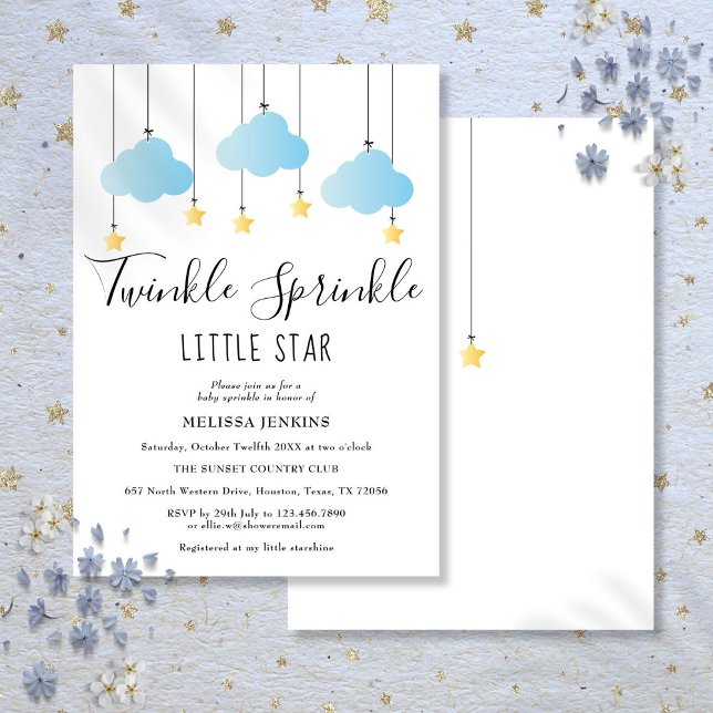 Invitation Twinkle Sprinkle Little Star Blue Boy Baby shower (Twinkle Sprinkle Little Star Blue Boy Baby Shower Invitation)