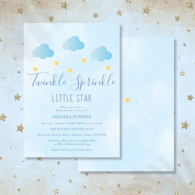 Invitation Twinkle Sprinkle Little Star Boy Baby shower bleu (Twinkle Sprinkle Little Star Boy Blue Baby Shower Invitation)