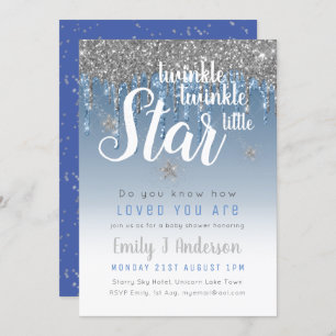 Invitation Twinkle Star Blue Silver Driver Parties scintillan
