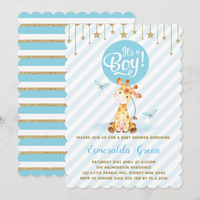 Invitation Twinkle Star du Baby shower de la Giraf (Devant / Derrière)