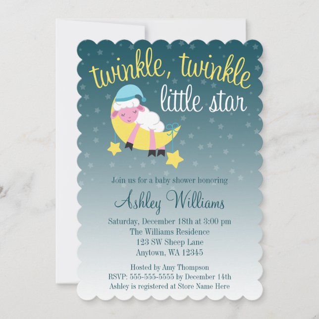 Invitation Twinkle Star Lamb Die Cut Baby shower (Devant)