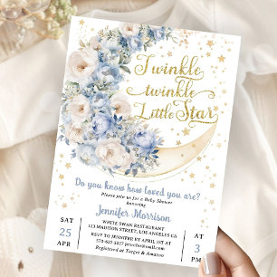 Invitation Twinkle Star Moon Baby Shower Garçon Bleu