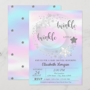 Invitation Twinkle Star Silver HolographeBaby Shower Invitati
