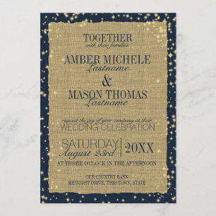 Invitation Twinkle Stars Rustic Burlap Mariage