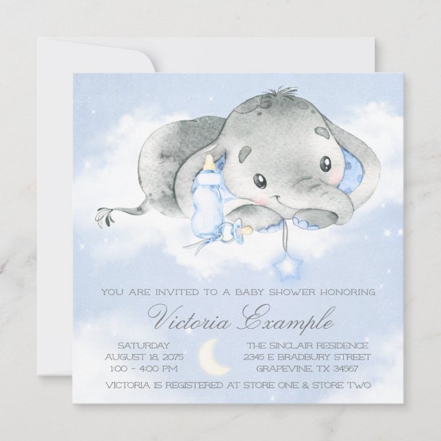Invitation Twinkle Twinkle Baby Boy Elephant Baby shower (Devant)