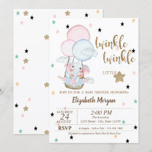 Invitation Twinkle Twinkle, Baby shower de ballons éléphants