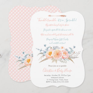 Invitation Twinkle Twinkle Baby Sprinkle Poem Peach Grey