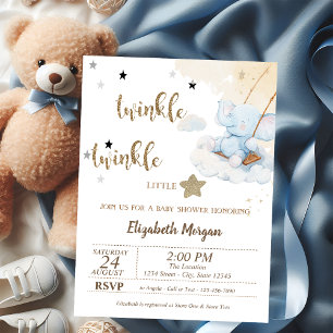 Invitation Twinkle Twinkle Blue Bear Lune Stars Baby shower