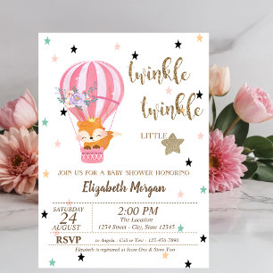 Invitation Twinkle Twinkle,Fox Air Balloon Baby Shower