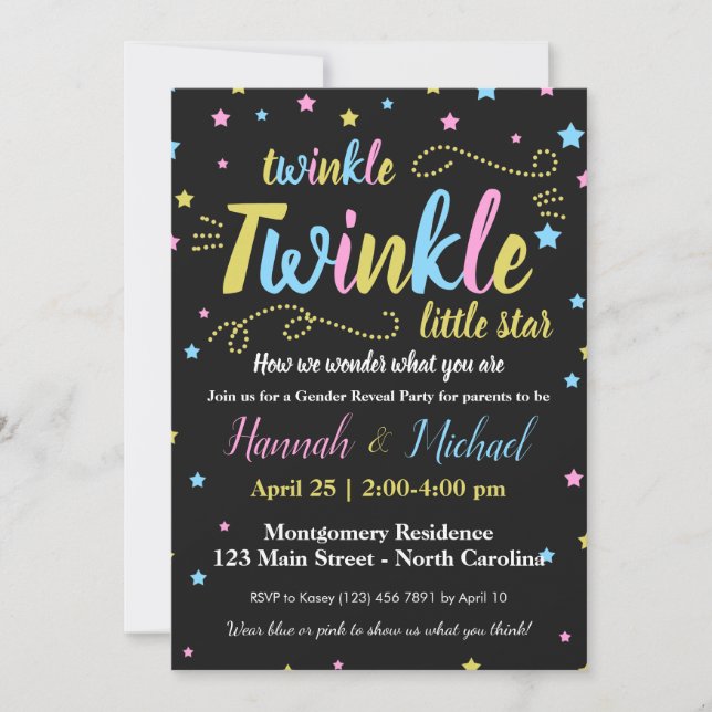 Invitation Twinkle Twinkle Gender Little Star RSVP (Devant)