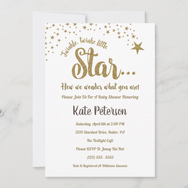 Invitation Twinkle Twinkle Genre Révéler Baby shower Invitati (Devant)