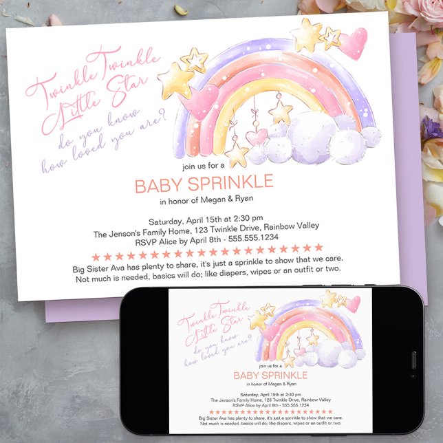 Invitation Twinkle Twinkle Joli Rainbow Baby Sprinkle (twinkle twinkle little star baby sprinkle invitation - message me to create additional templates)
