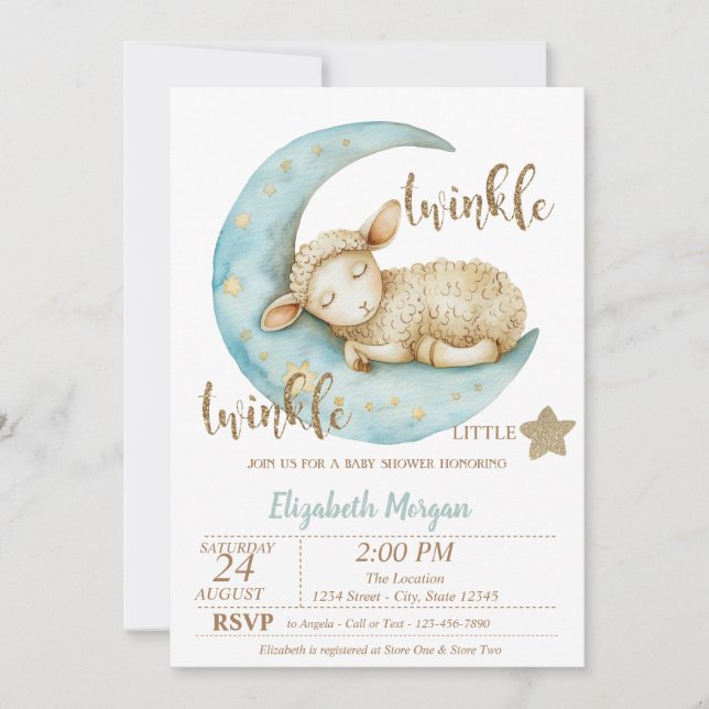Invitation Twinkle Twinkle Little Sheep Baby shower (Devant)