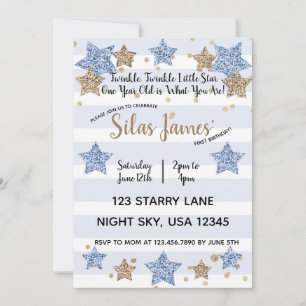 Invitation Twinkle Twinkle Little Star 1er anniversaire Blue