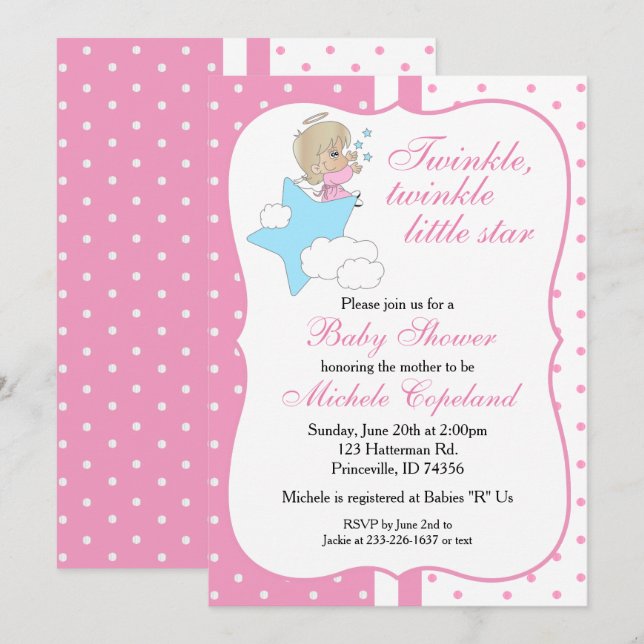 Invitation Twinkle, Twinkle Little Star - Baby Girl (Devant / Derrière)