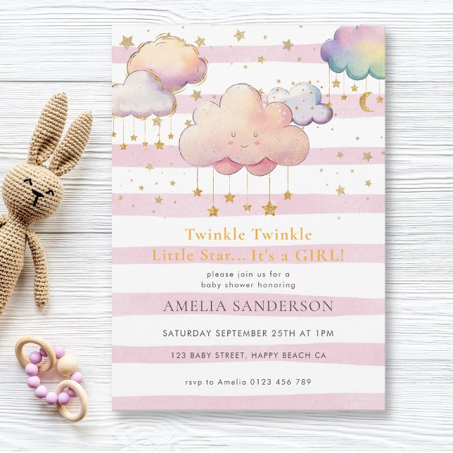 Invitation Twinkle Twinkle Little Star Baby Girl Douche rose (Créateur téléchargé)