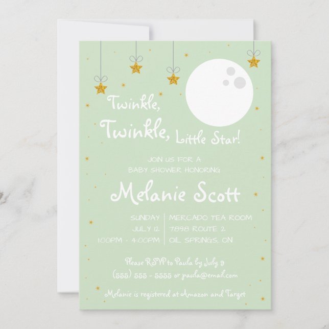 Invitation Twinkle, Twinkle, Little Star ! Baby shower (Devant)