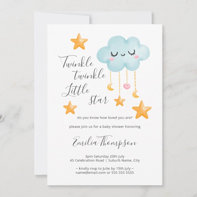 Invitation Twinkle Twinkle Little Star Baby shower (Devant)