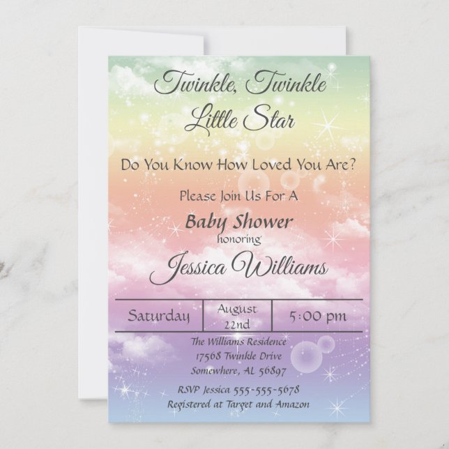 Invitation Twinkle Twinkle Little Star Baby shower (Devant)