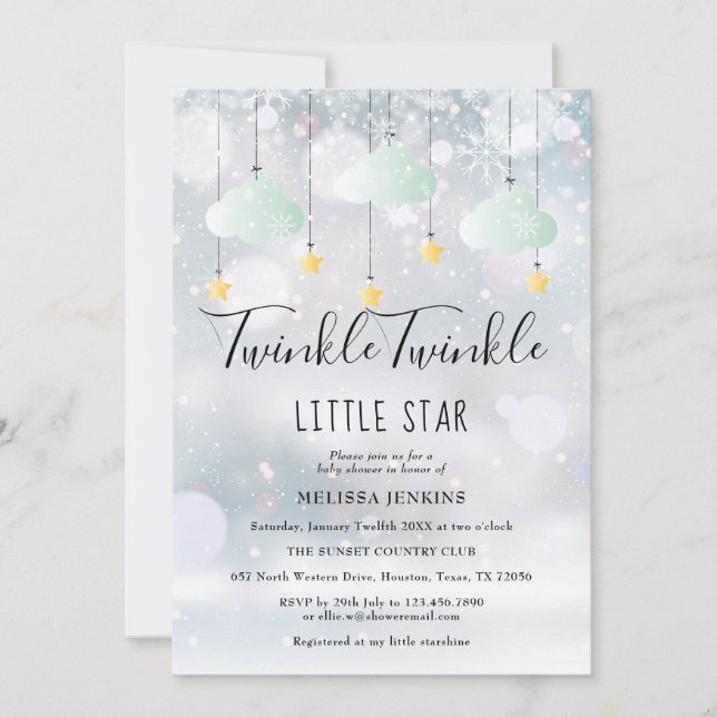 Invitation Twinkle Twinkle Little Star Baby shower d'hiver (Devant)