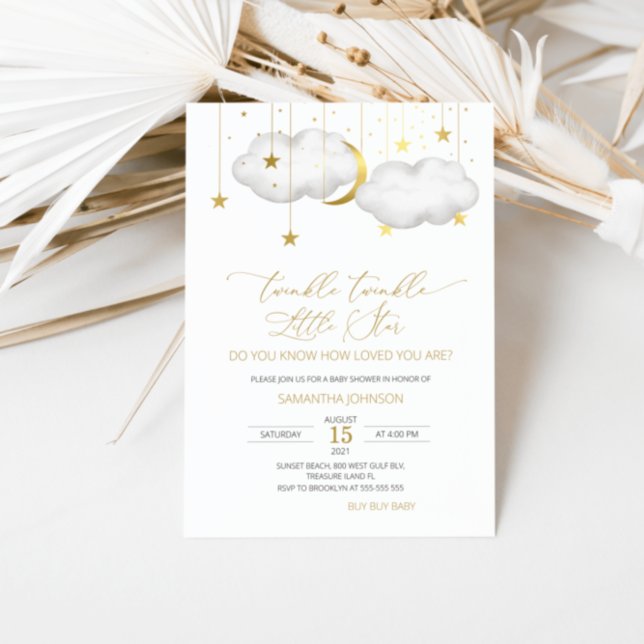 Invitation Twinkle Twinkle Little Star Baby shower, Gris Gold (Créateur téléchargé)