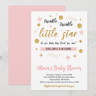 Invitation Twinkle Twinkle Little Star Baby shower, Rose or