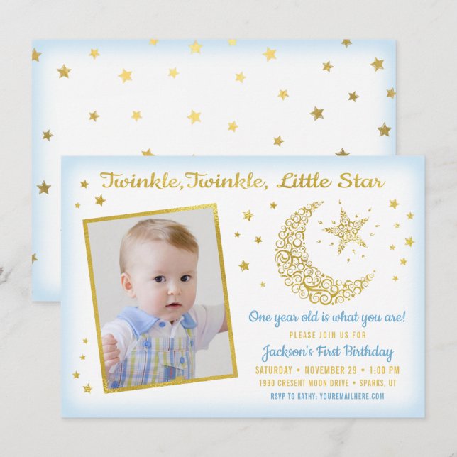 Invitation Twinkle, Twinkle, Little Star Birthday Boy Photo (Devant / Derrière)