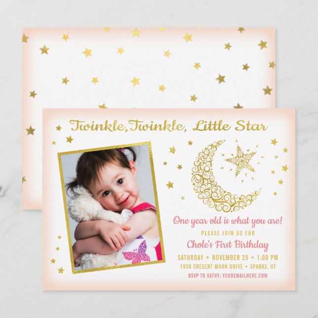 Invitation Twinkle, Twinkle, Little Star Birthday Girl Photo (Devant / Derrière)