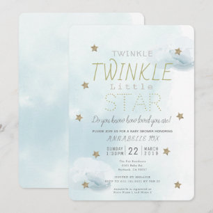 Invitation Twinkle Twinkle Little Star Blue Boy Baby shower