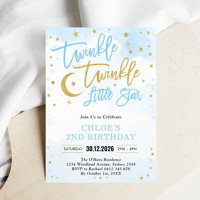 Invitation Twinkle Twinkle Little Star Blue Boy Birthday (Créateur téléchargé)