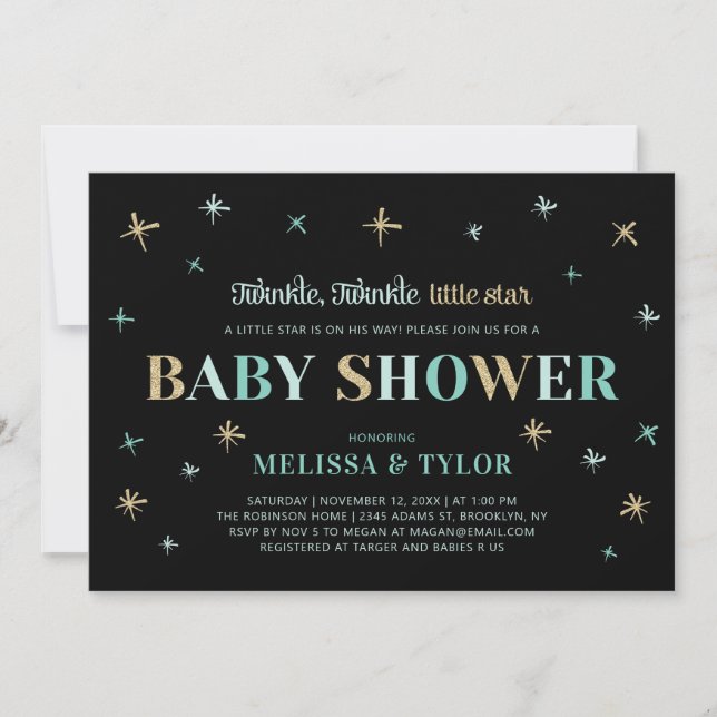 Invitation Twinkle Twinkle Little Star Boy Baby shower (Devant)