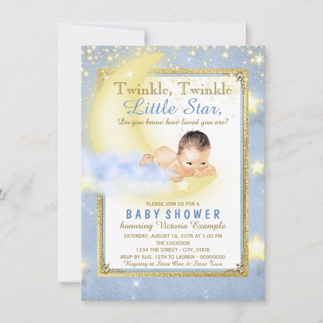 Invitation Twinkle Twinkle Little Star Boy Baby shower (Devant)