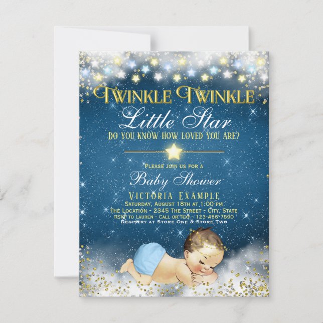 Invitation Twinkle Twinkle Little Star Boy Baby shower (Devant)