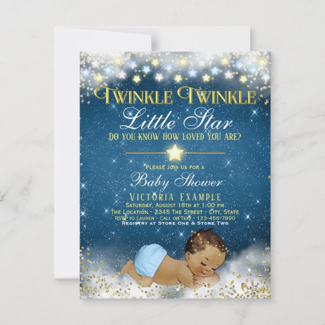 Invitation Twinkle Twinkle Little Star Ethnic Baby Boy Douche (Devant)